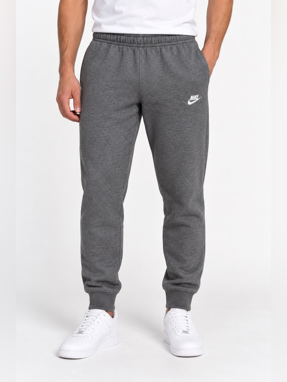 Nike Men’s Medium Fleece Jogger Sweatpants Gray White Logo Drawstring